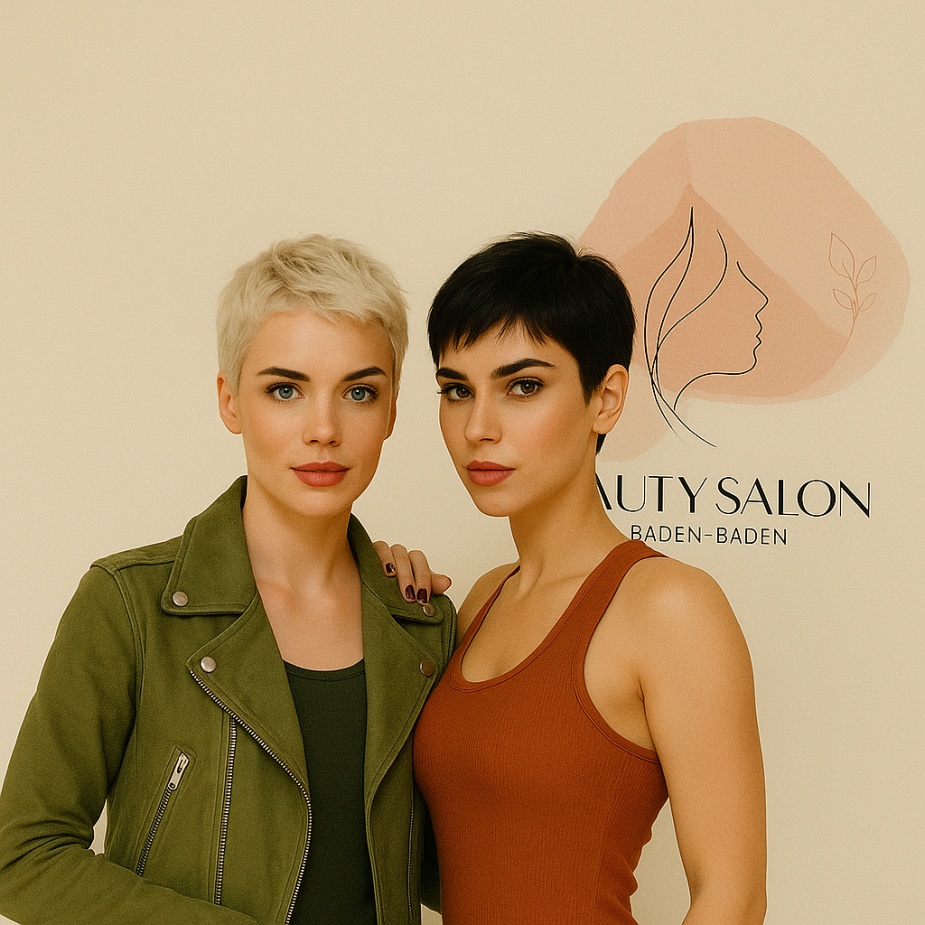 Zwei Besucherinnen vor der fotowand Beauty Salon Baden-Baden